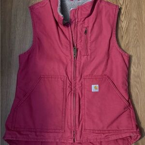 Carhartt Vest Womens S Pink Sherpa Lined Duck Canvas WV001 624 - Vintage - Y2K